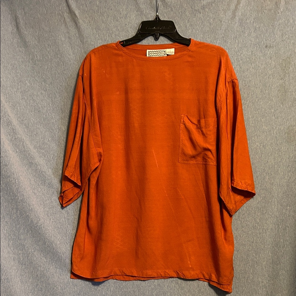 Cotton Express women Rust Orange Short Sleeve Pocket Tee Size large GUC